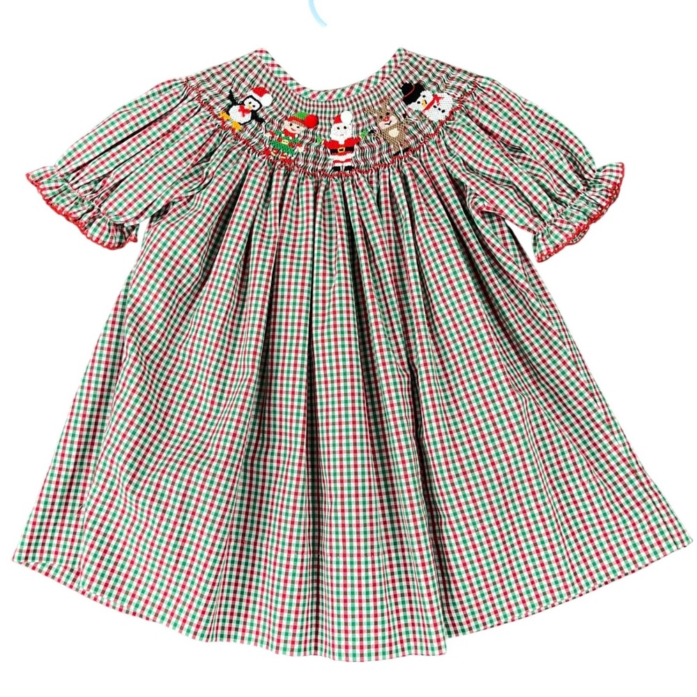 Delaney Smocked Christmas Bishop Dress Gingham Holiday 6‎ Girls Festive